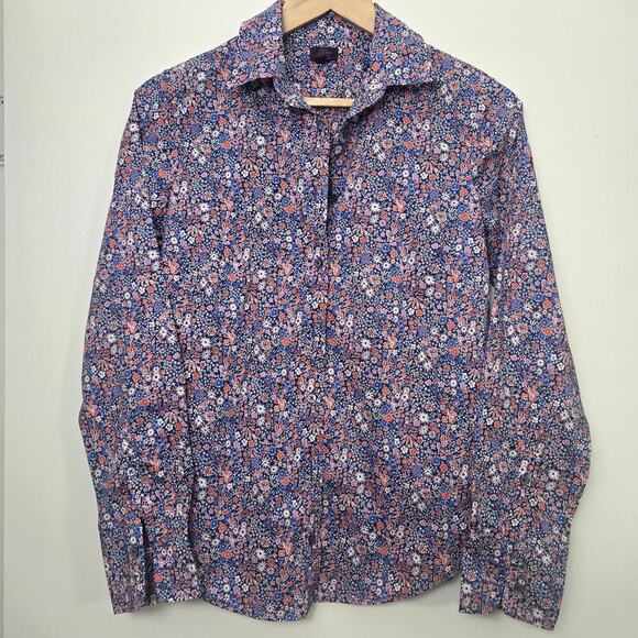 J. Crew Liberty Fabric Size 4 Kayoko Indigo Sunset Floral Button Perfect Shirt - Picture 1 of 9